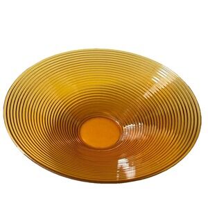 Imperial Glass Bowl Amber Ribbed Centerpiece MCM Retro Honey Gold Minimal 1960s